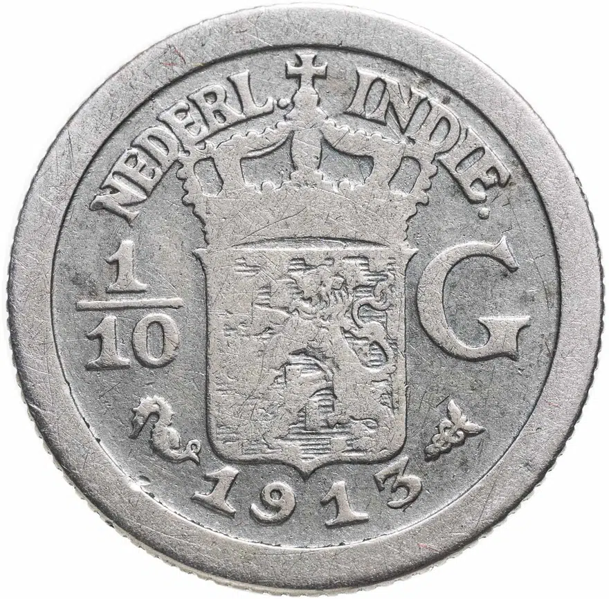 Голландская Ост-Индия 1/10 гульдена (gulden) 1913, аверс