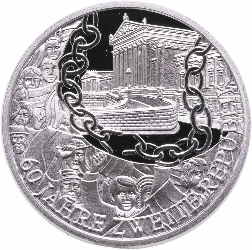 Австрия 10 евро (euro) 2005  60 лет Второй республике
