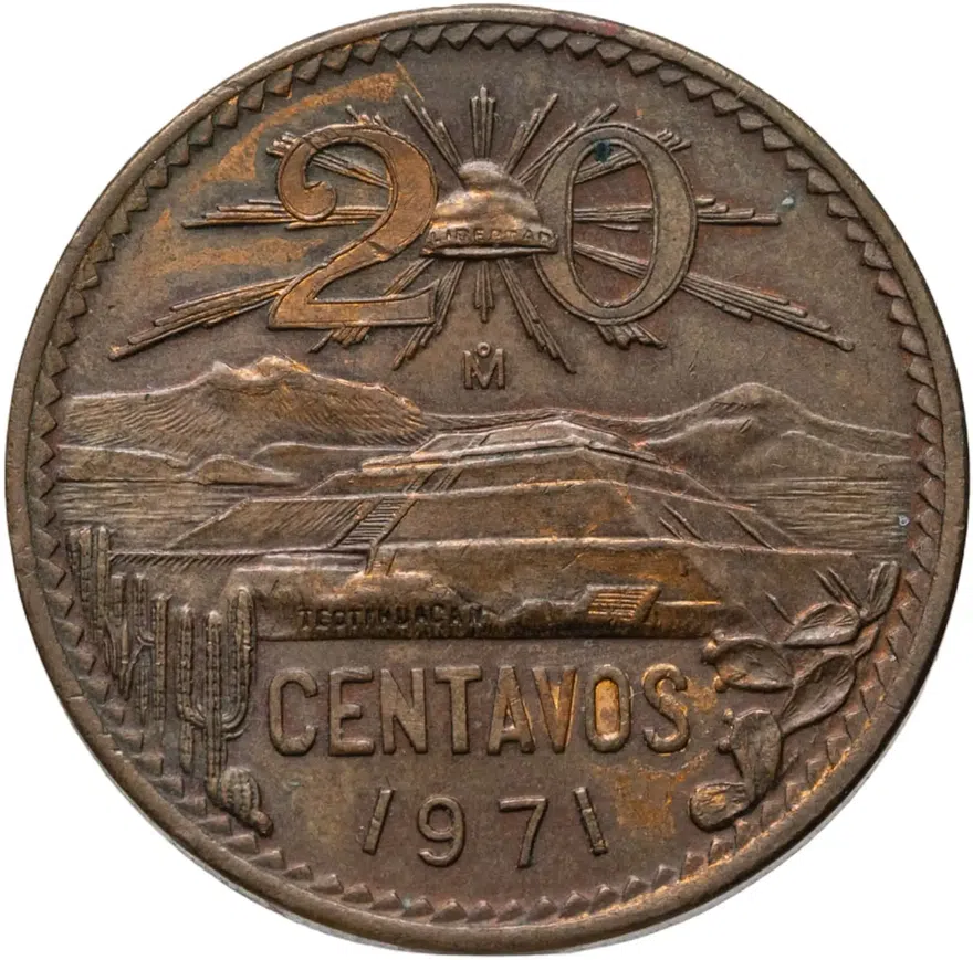 Мексика 20 сентаво (centavos) 1971  Новый герб, аверс