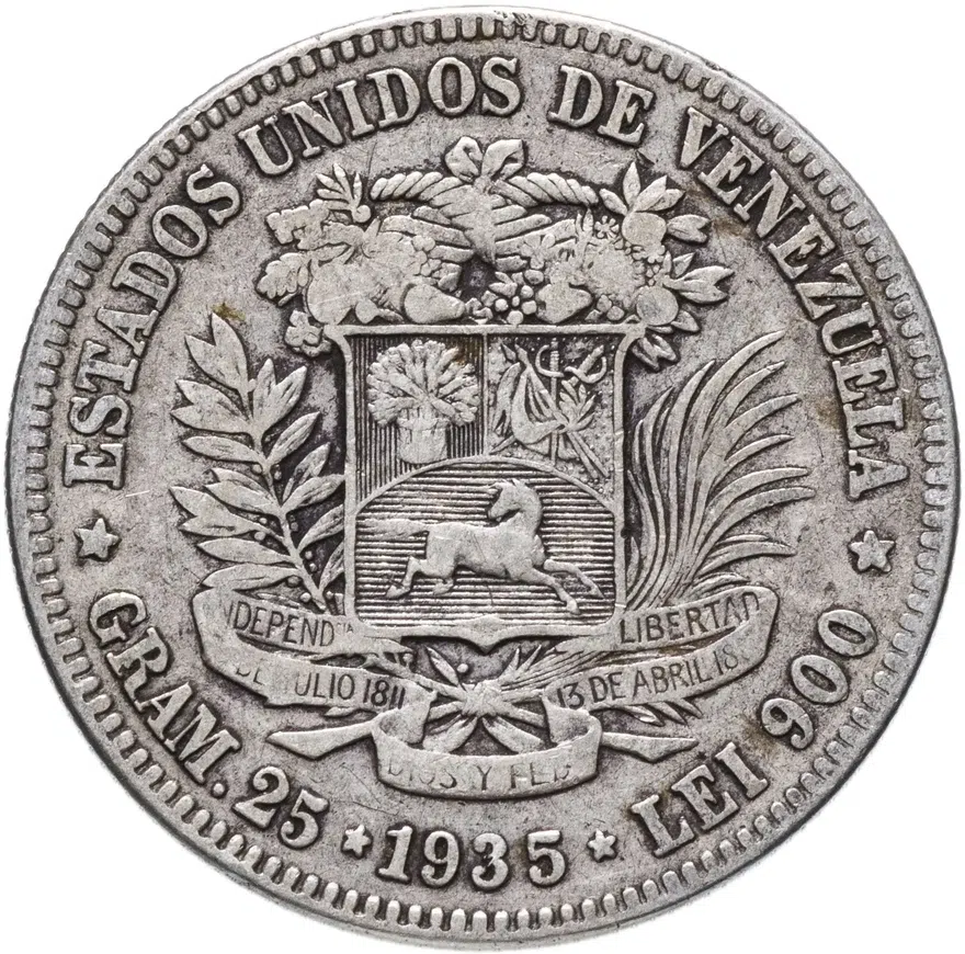 Венесуэла 5 боливаров 1935, реверс