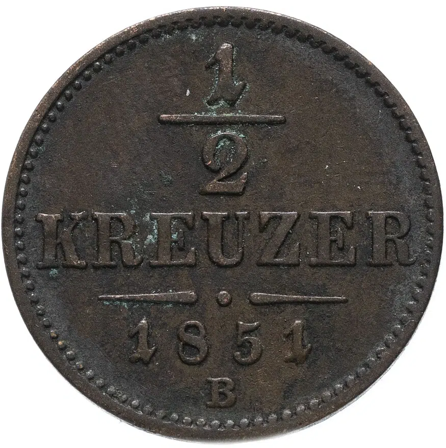 Австрия 1/2 крейцера (kreuzer) 1851 B
