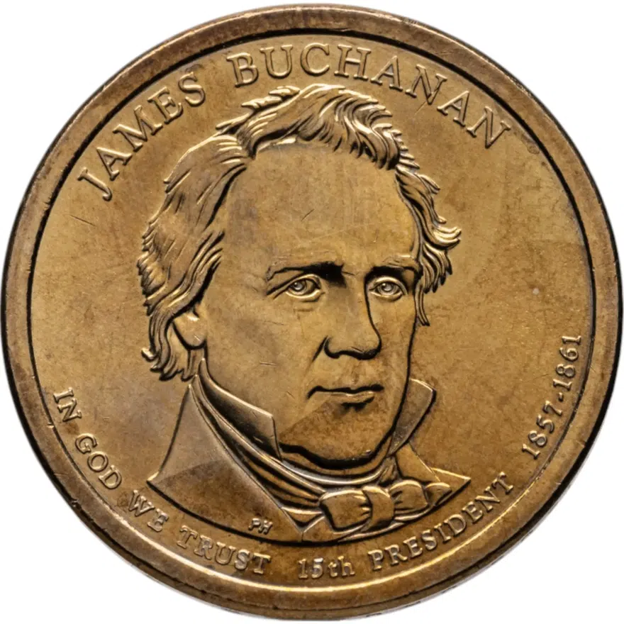 США  1 dollar (доллар) 2010 "Джеймс Бьюкенен (15-й президент США)" знак монетного двора: "D" - Денвер