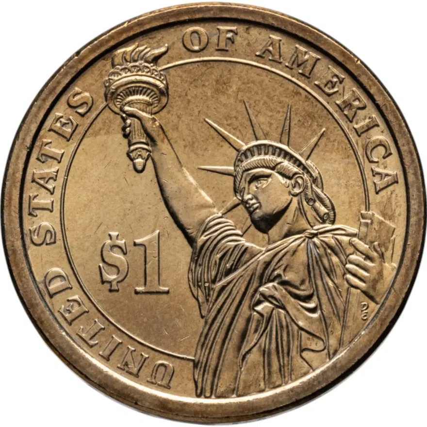 США  1 dollar (доллар) 2010 "Джеймс Бьюкенен (15-й президент США)" знак монетного двора: "D" - Денвер, реверс