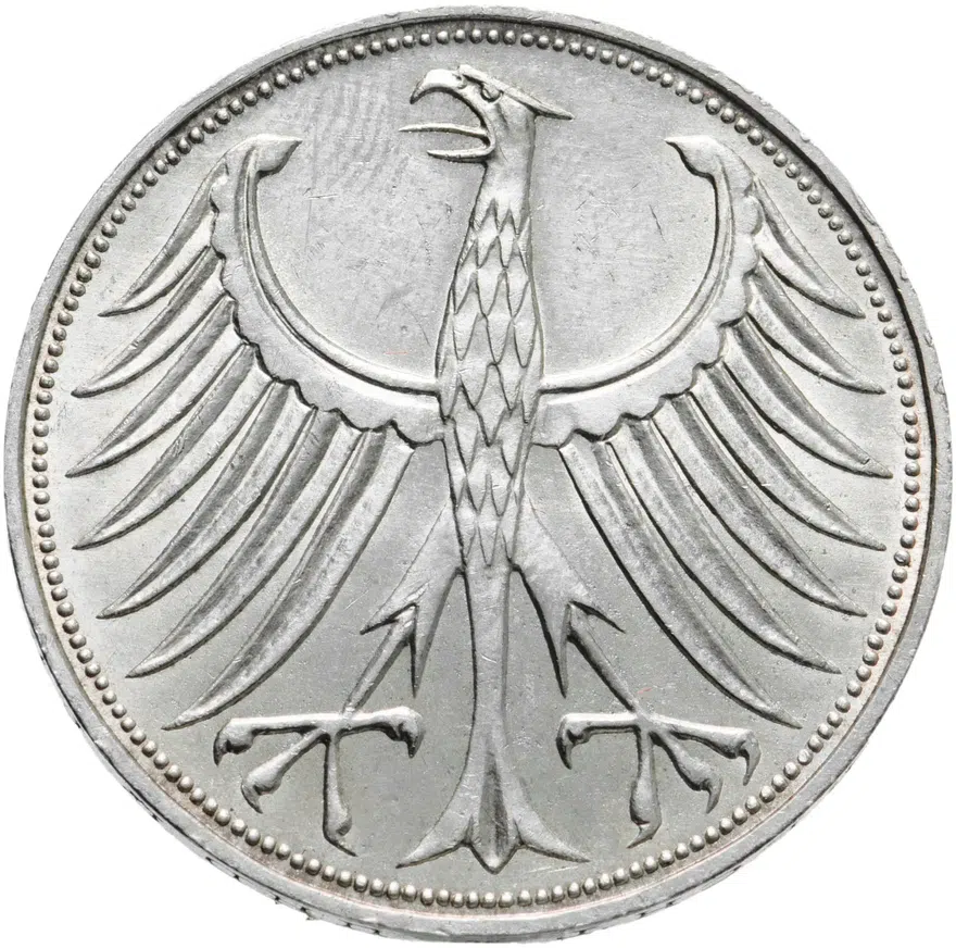 Германия 5 марок (mark) 1967 D  знак монетного двора: "D" - Мюнхен, реверс