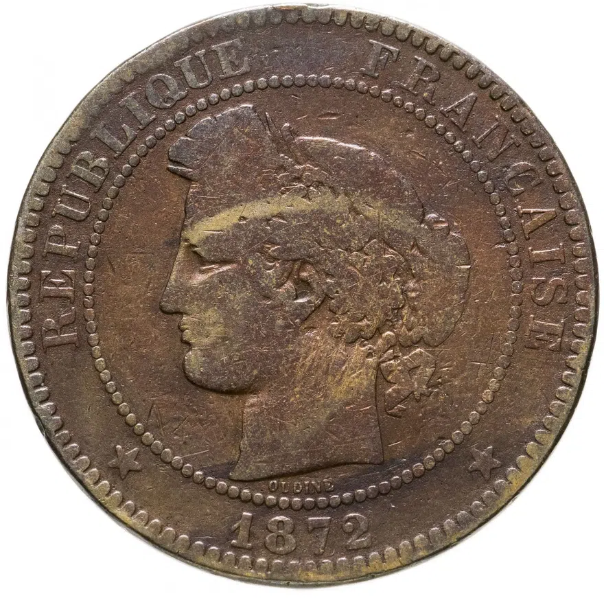 Франция 10 сантимов 1872, аверс