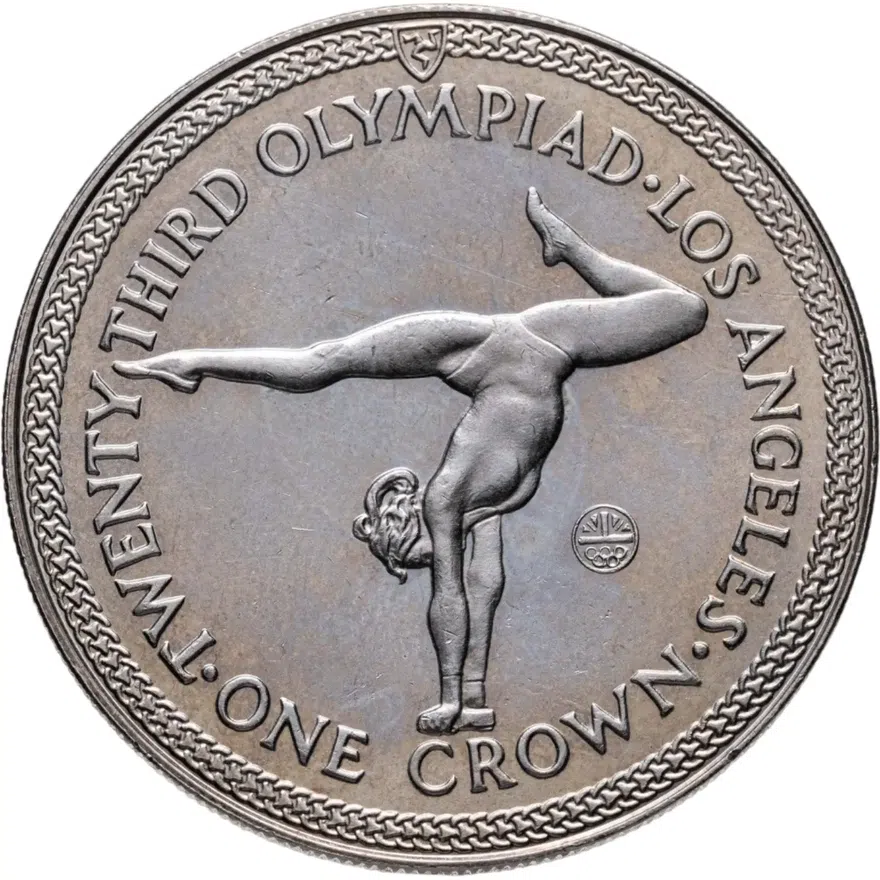Остров Мэн 1 крона (crown) 1984 XXIII летние Олимпийские Игры, Лос-Анджелес 1984 - гимнастика, аверс