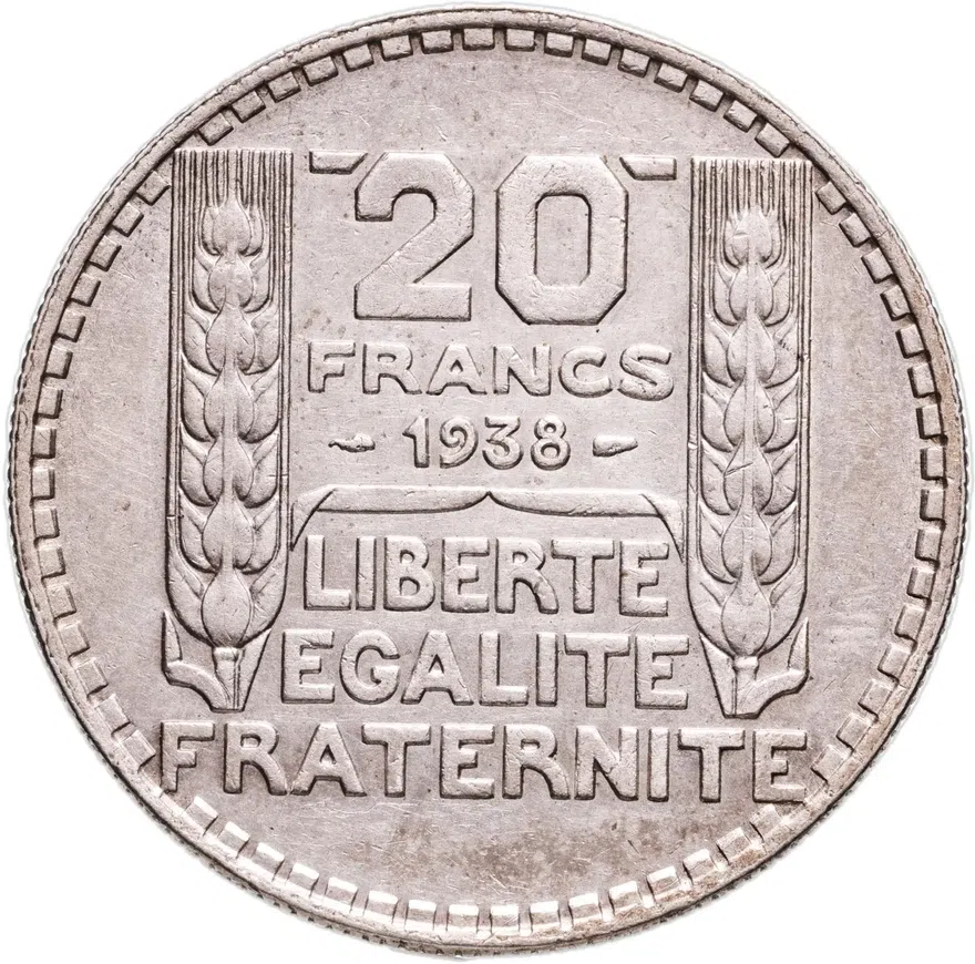 Франция 20 франков (francs) 1938, реверс