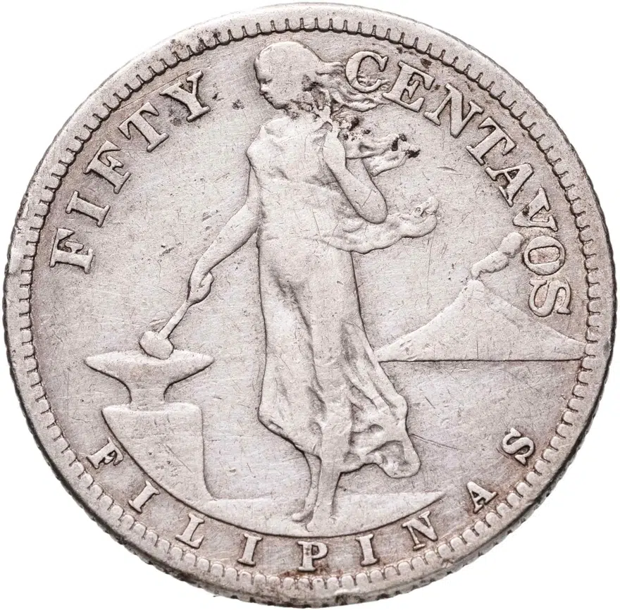 Филиппины 50 сентаво (centavos) 1907 знак монетного двора: "S" - Сан-Франциско, реверс