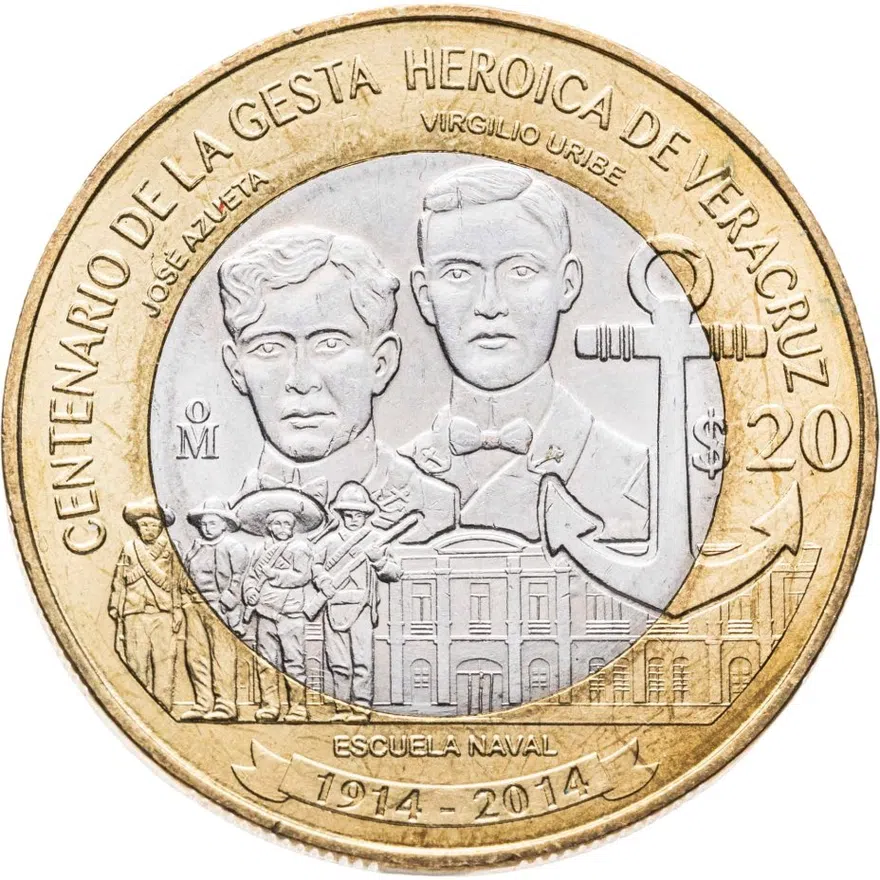 Мексика 20 песо (pesos) 2014  100 лет героической обороне Веракруса