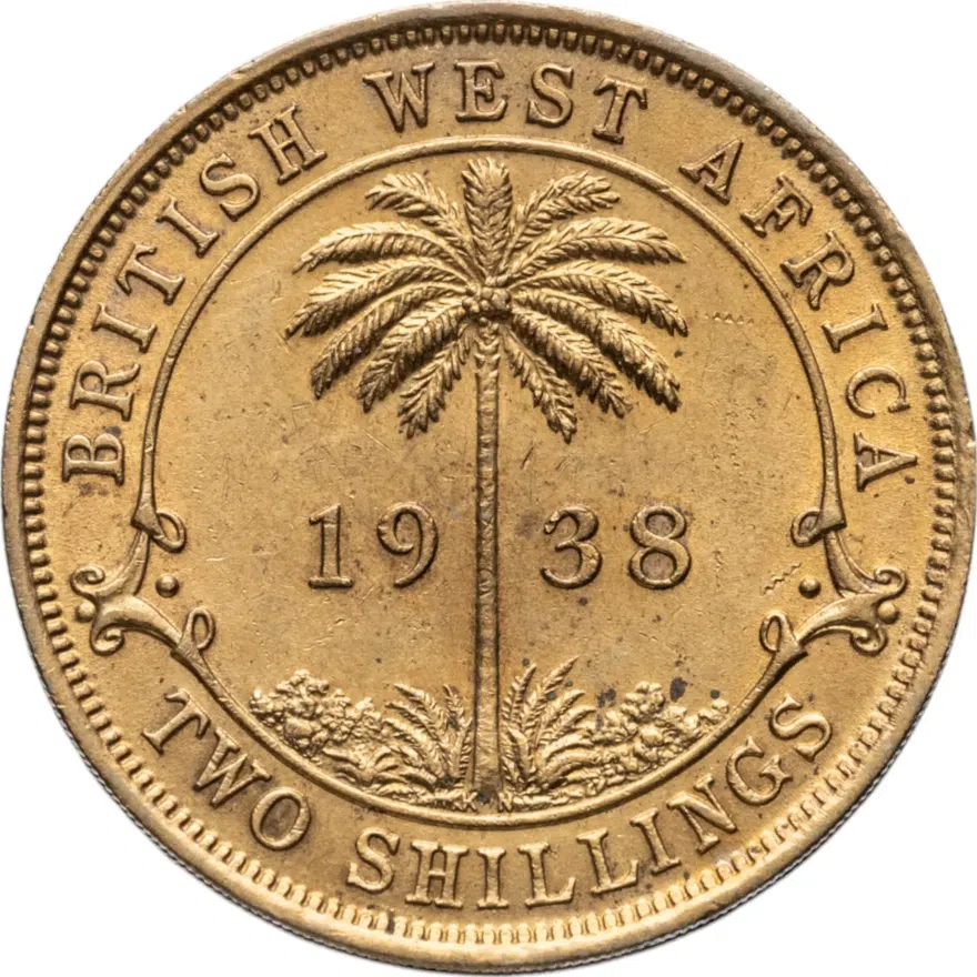 Британская Западная Африка 2 шиллинга (shillings) 1938    отметка монетного двора: "H" - Хитон, Бирмингем, реверс