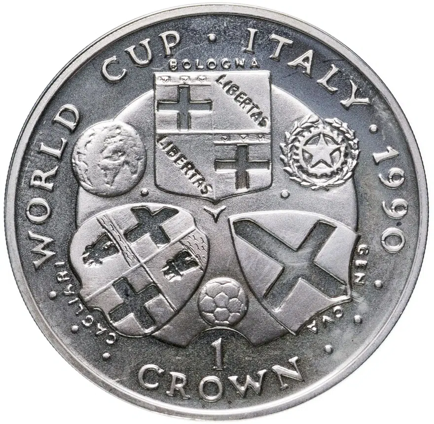 Остров Мэн 1 крона (crown) 1990 "Чемпионат мира по футболу, Италия 1990 - Болонья, Генуя"