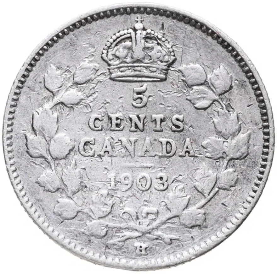 Канада 5 центов (cents) 1903 H  знак монетного двора: "H" - Бирмингем, реверс