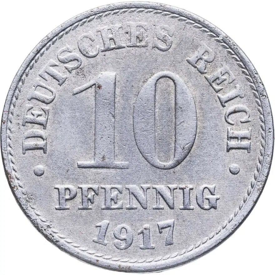 Германия 10 пфеннигов (pfennig) 1917 A Железо /магнетик/ знак монетного двора: "A" - Берлин