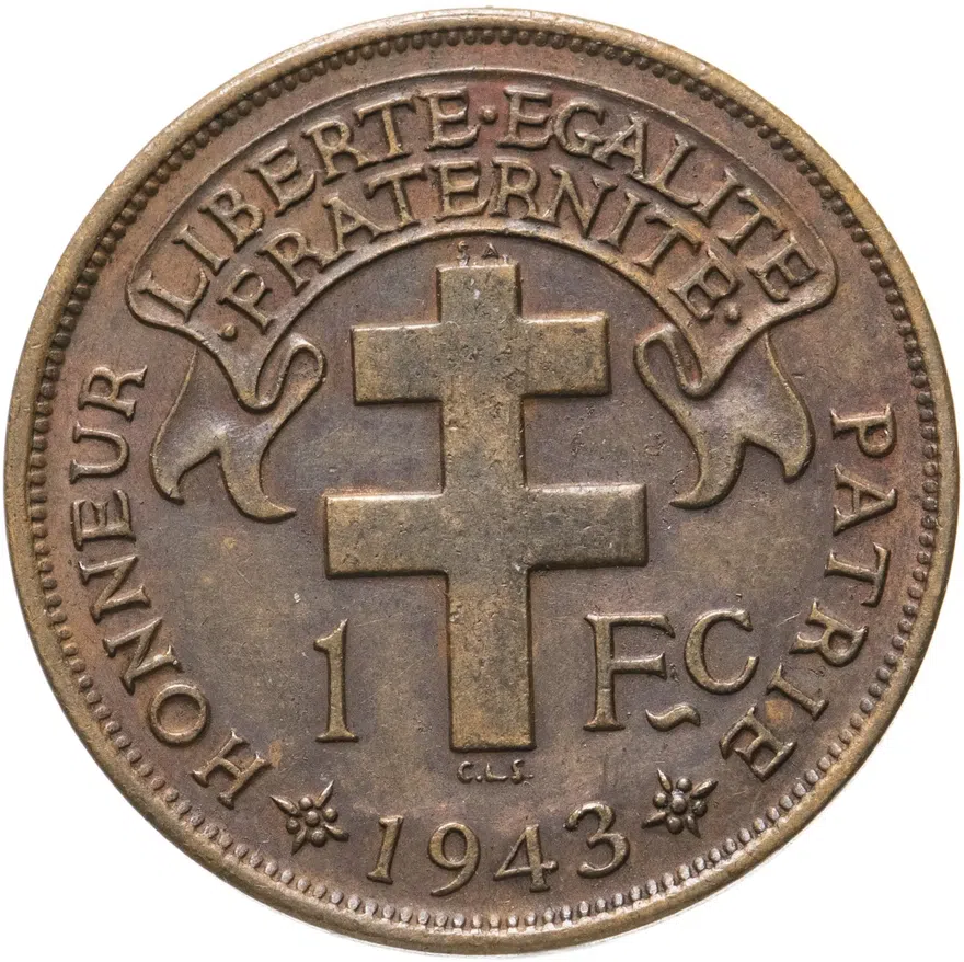 Французская Экваториальная Африка 1 франк (franc) 1943, реверс