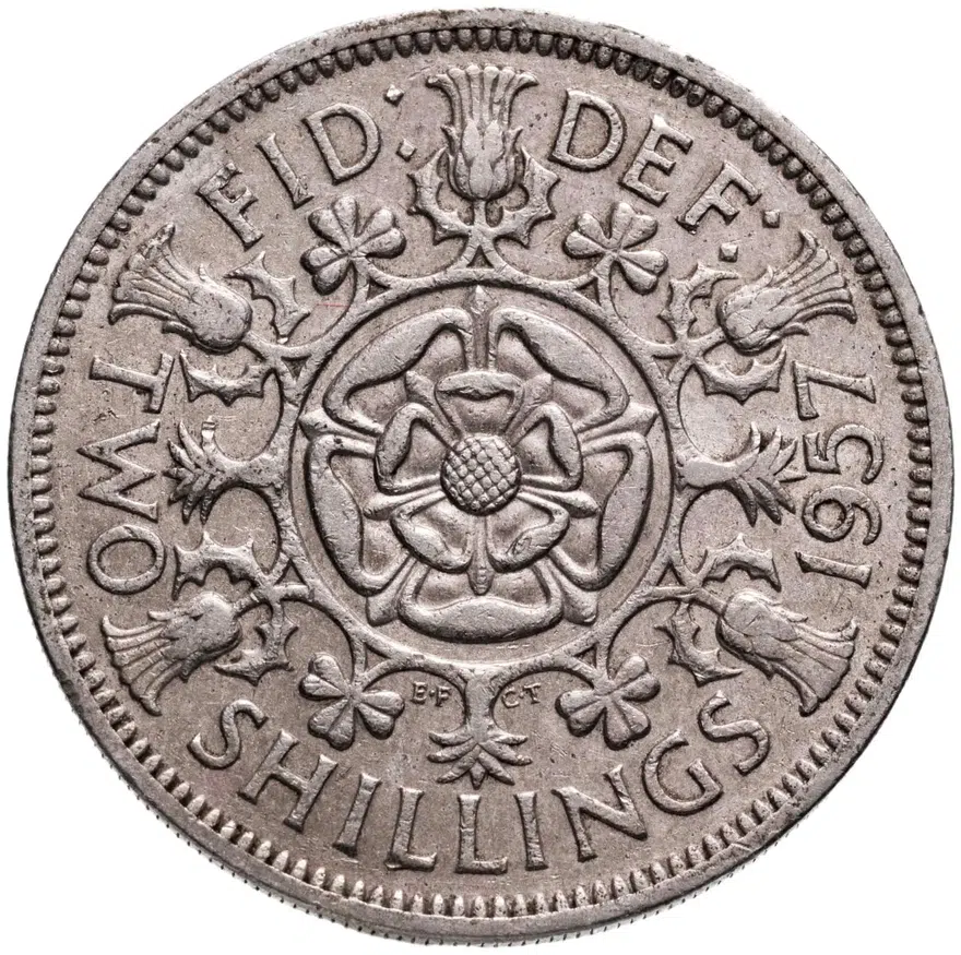 Великобритания 2 шиллинга (флорин, shillings) 1957, реверс