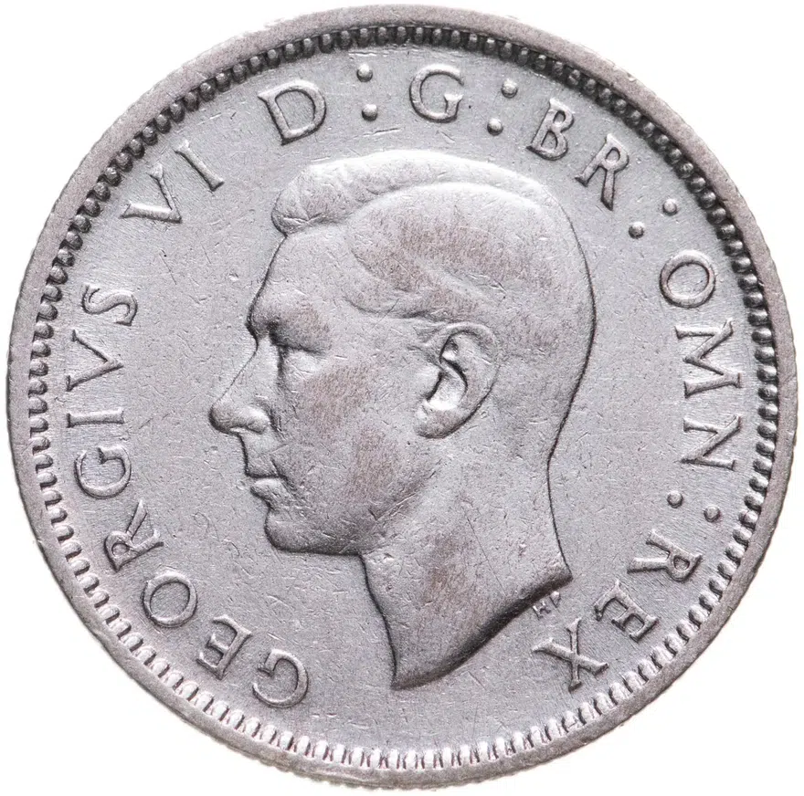 Великобритания 6 пенсов (pence) 1945, аверс