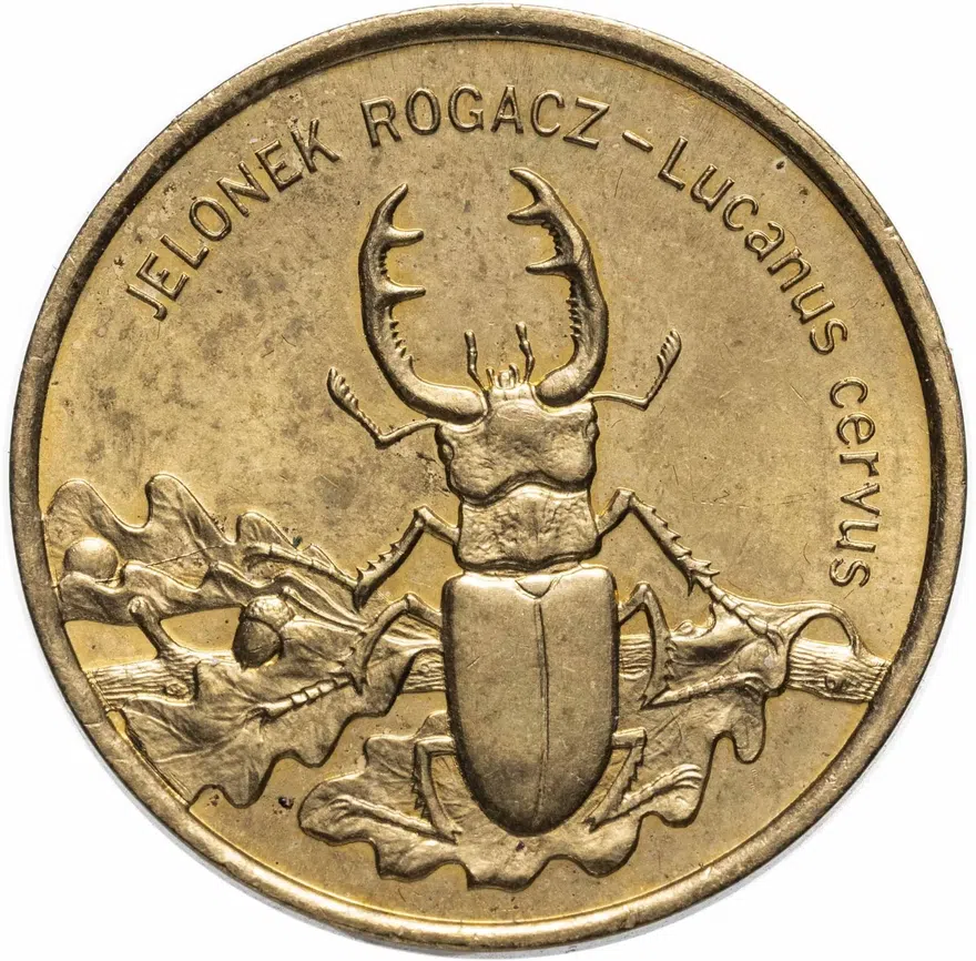Польша 2 злотых (zlote) 1997 - Всемирная природа: Жук-олень, аверс