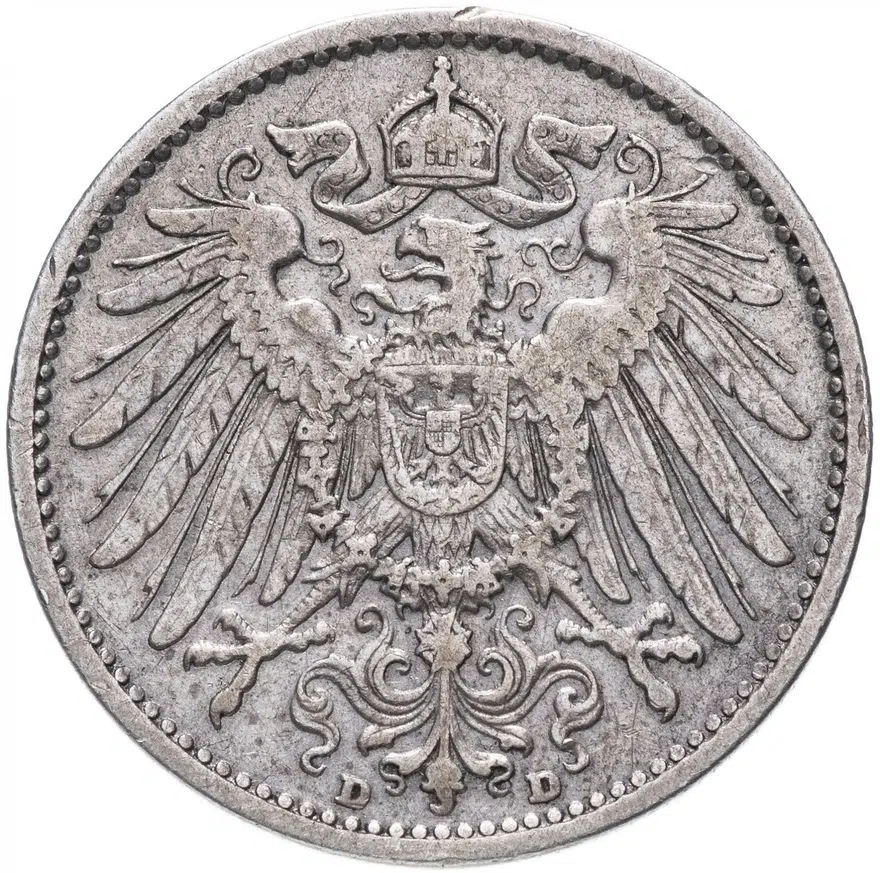 Германия (Германская Империя) 1 марка 1902 "D", реверс