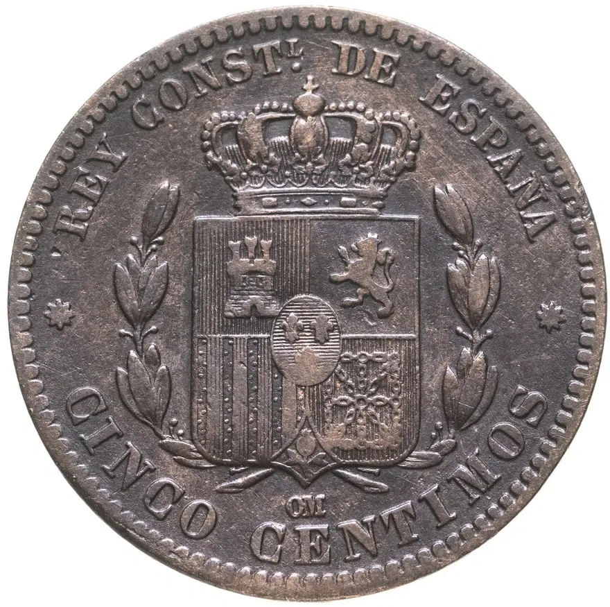 Испания 5 сентимо (centimos) 1878, реверс