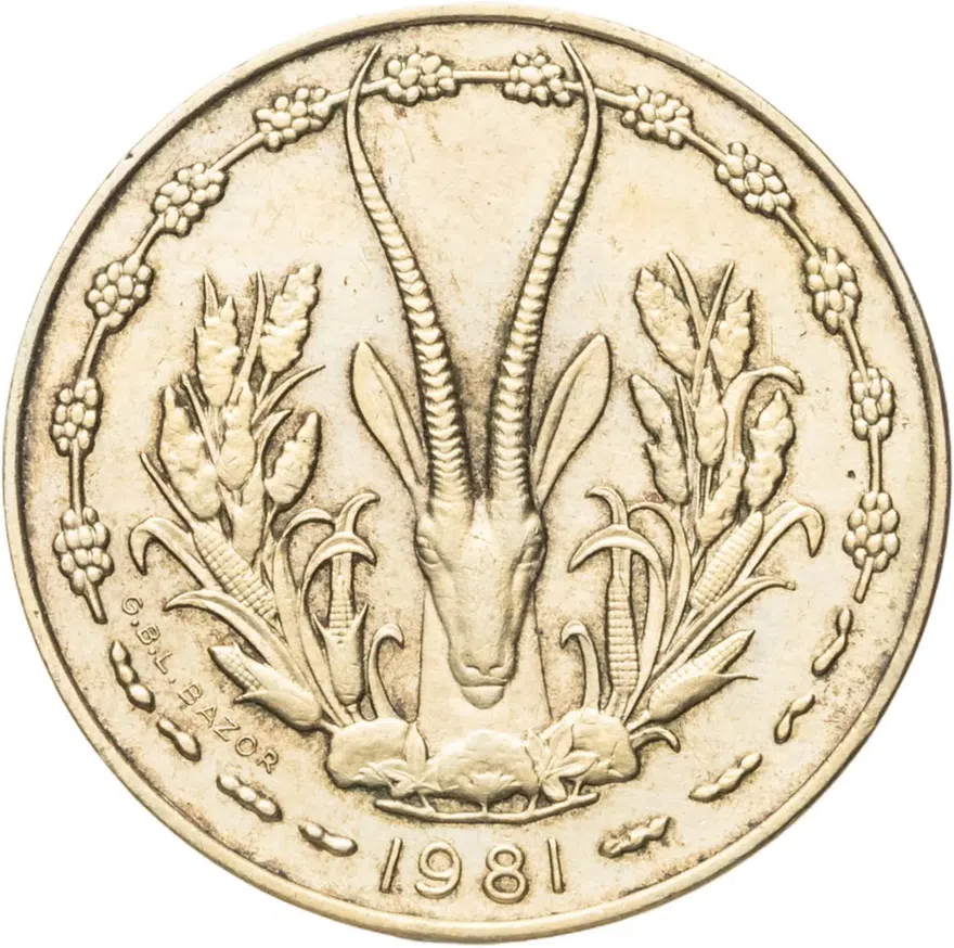 Западная Африка (BCEAO) 10 франков (francs) 1981  Газель на аверсе, реверс