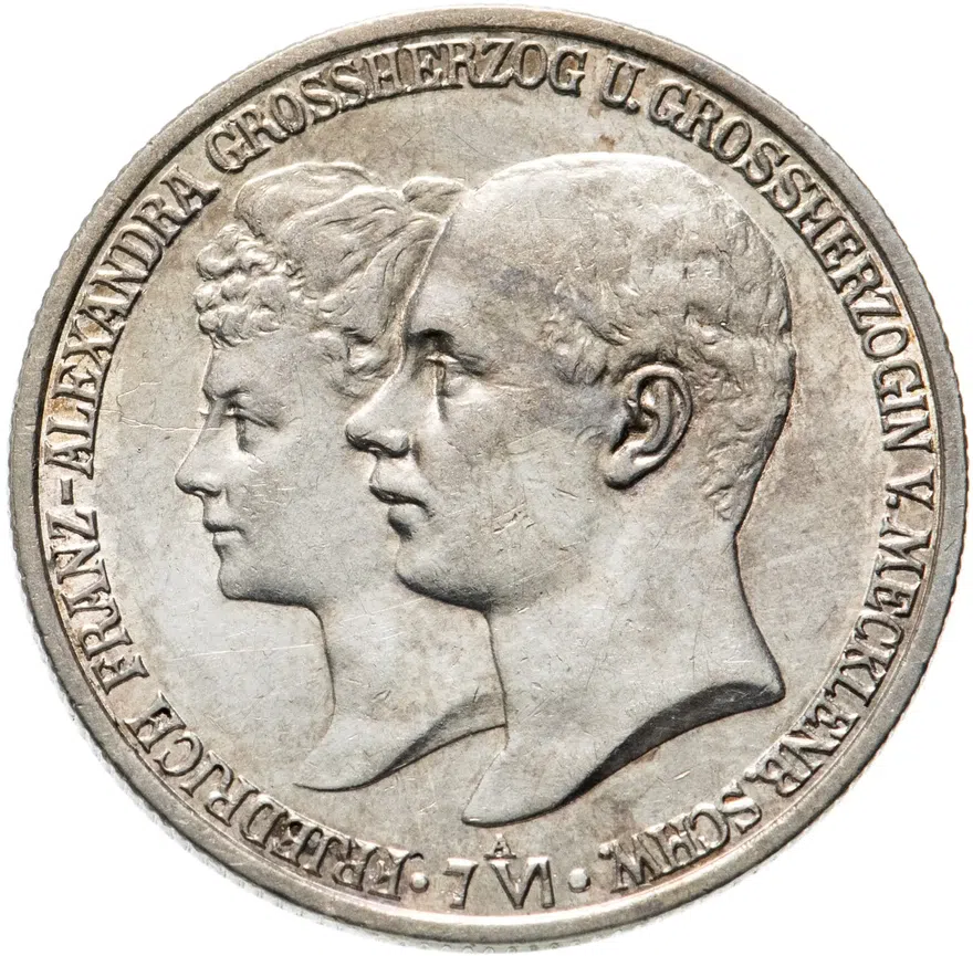 Германия (Империя) 2 марки (mark) 1904  Свадьба Герцога Мекленбург-Шверина Фридриха Франца IV, аверс