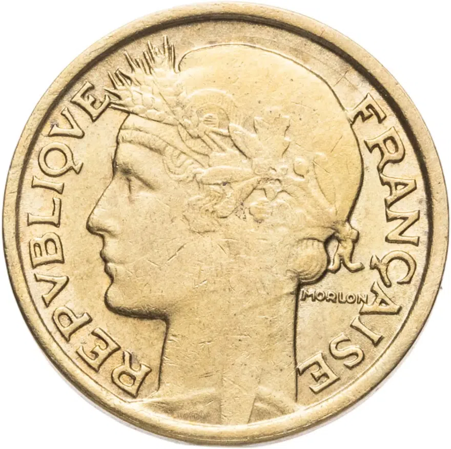 Франция 50 сантимов (centimes) 1939 B  знак монетного двора: "B" - Брюссель, реверс