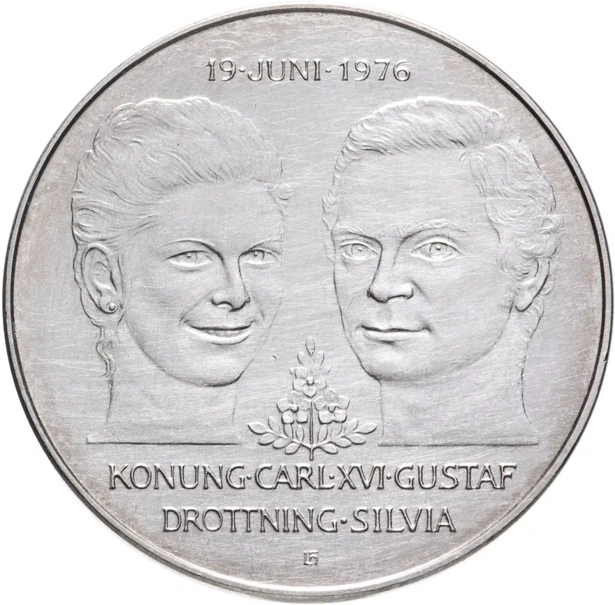 Швеция 50 крон 1976 "Свадьба Короля Карла XVI Густава и Королевы Сильвии", аверс