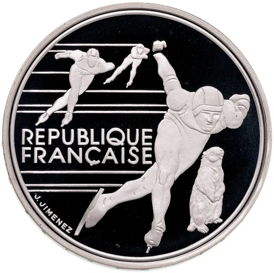 Франция 100 франков (francs) 1990   XVI зимние Олимпийские Игры, Альбервиль 1992 - Конькобежный спорт, аверс