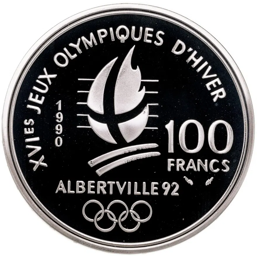 Франция 100 франков (francs) 1990   XVI зимние Олимпийские Игры, Альбервиль 1992 - Конькобежный спорт, реверс
