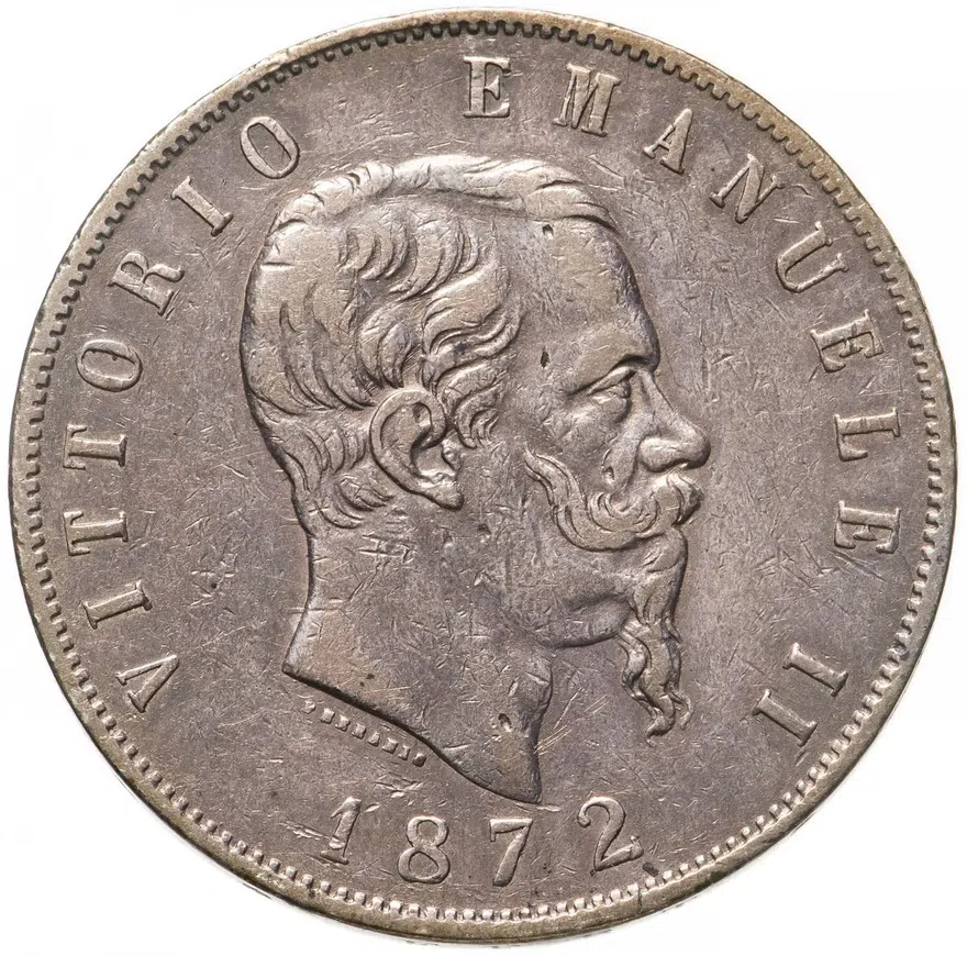 Италия 5 лир (lire) 1872 M знак монетного двора: "M" - Милан