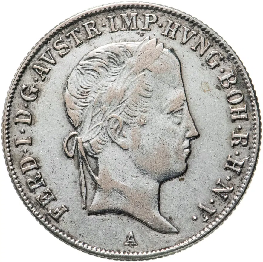 Австрия 20 крейцеров (kreuzer) 1843 A  знак монетного двора "A" - Вена, аверс
