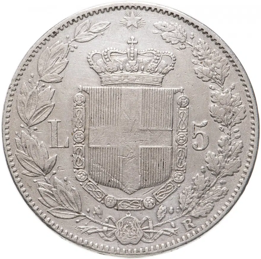 Италия 5 лир (lire) 1879, реверс
