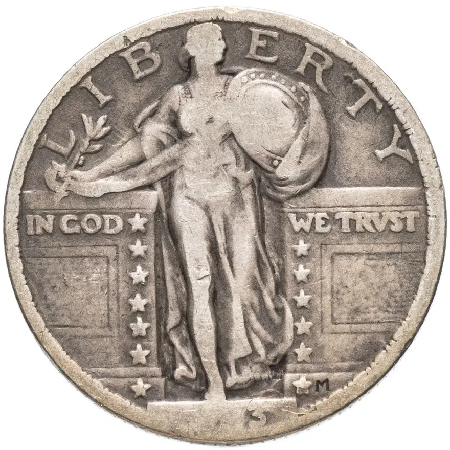 США 25 центов (квотер, 1/4 доллара, quarter dollar) 1923 Standing Liberty Quarter, реверс