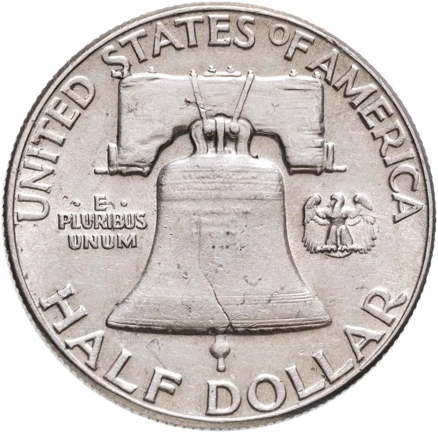 США 50 центов (1/2 доллара, half dollar) 1961  Franklin Half Dollar (Франклин) без обозначения монетного двора, реверс