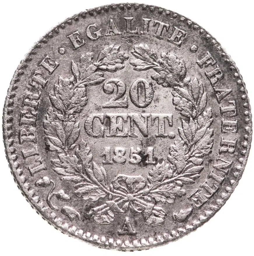 Франция 20 сантимов (centimes) 1851