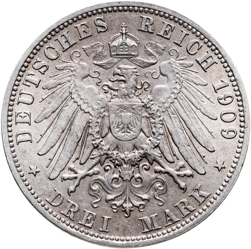 Германия (Империя) 3 марки (mark) 1909 D  Бавария, реверс