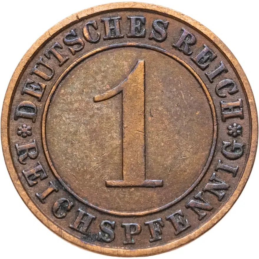 Германия 1 рейхспфенниг (reichspfennig) 1927 A  знак монетного двора "A" — Берлин
