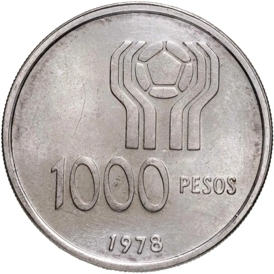 Аргентина 1000 песо (pesos) 1978 Чемпионат мира по футболу, Аргентина 1978, реверс