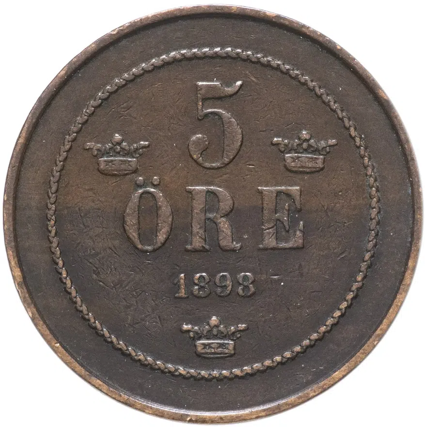 Швеция 5 эре (ore) 1898, реверс