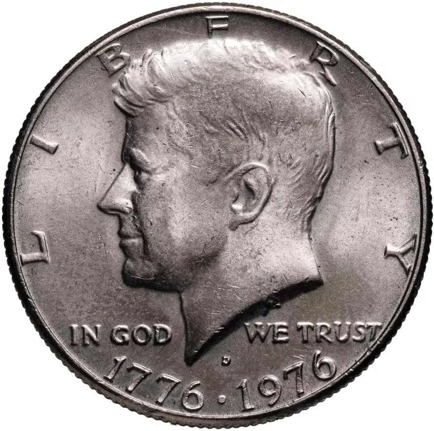 США 50 центов (1/2 доллара, half dollar) 1976 D 200 лет независимости США знак монетного двора "D" - Денвер, аверс