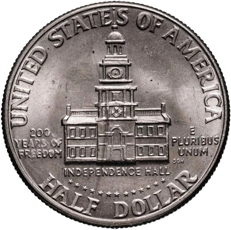 США 50 центов (1/2 доллара, half dollar) 1976 D 200 лет независимости США знак монетного двора "D" - Денвер, реверс