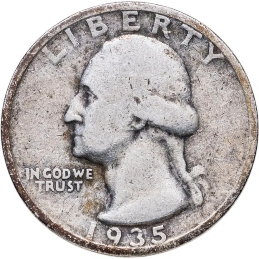 США 25 центов (квотер, 1/4 доллара, quarter dollar) 1935 Washington Quarter без отметки монетного двора - Филадельфия, аверс