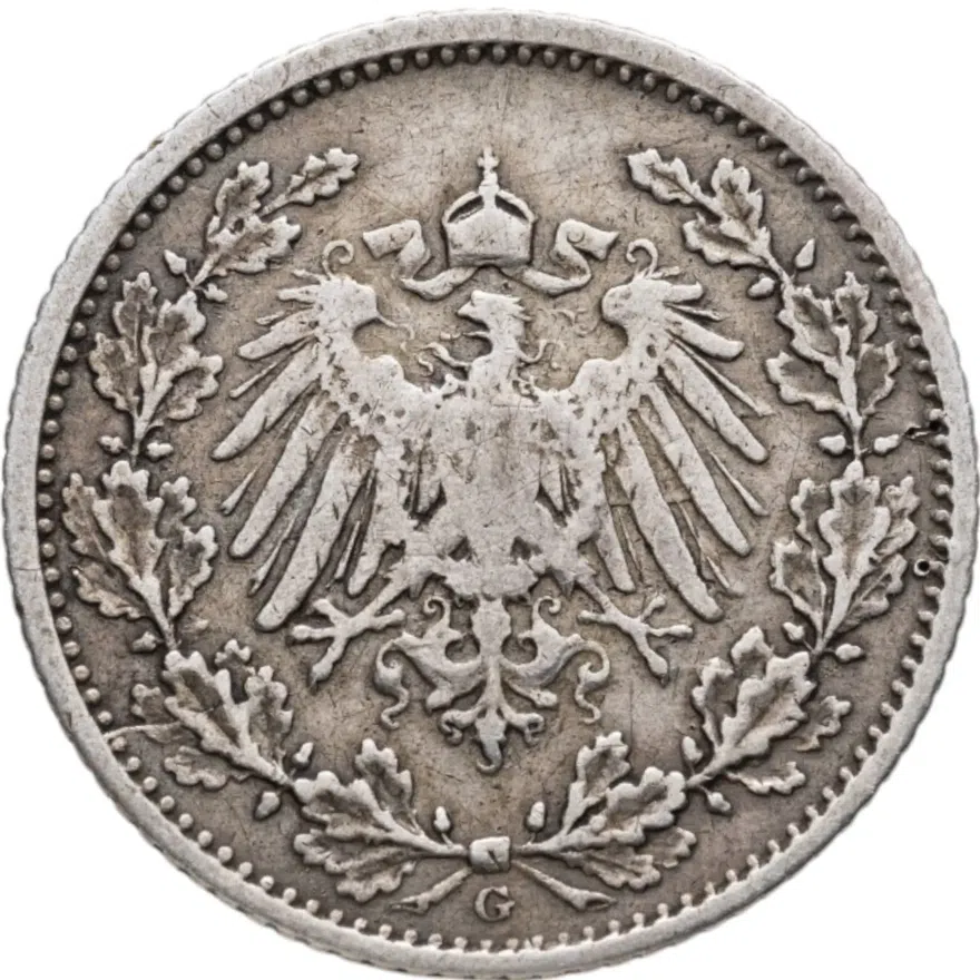 Германия, Германская империя 1/2 марки 1906 G, реверс