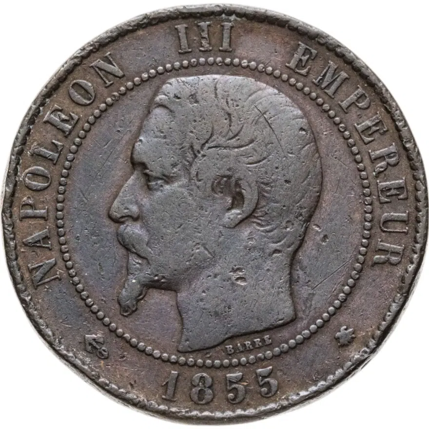 Франция 10 сантимов (centimes) 1855 BB, реверс