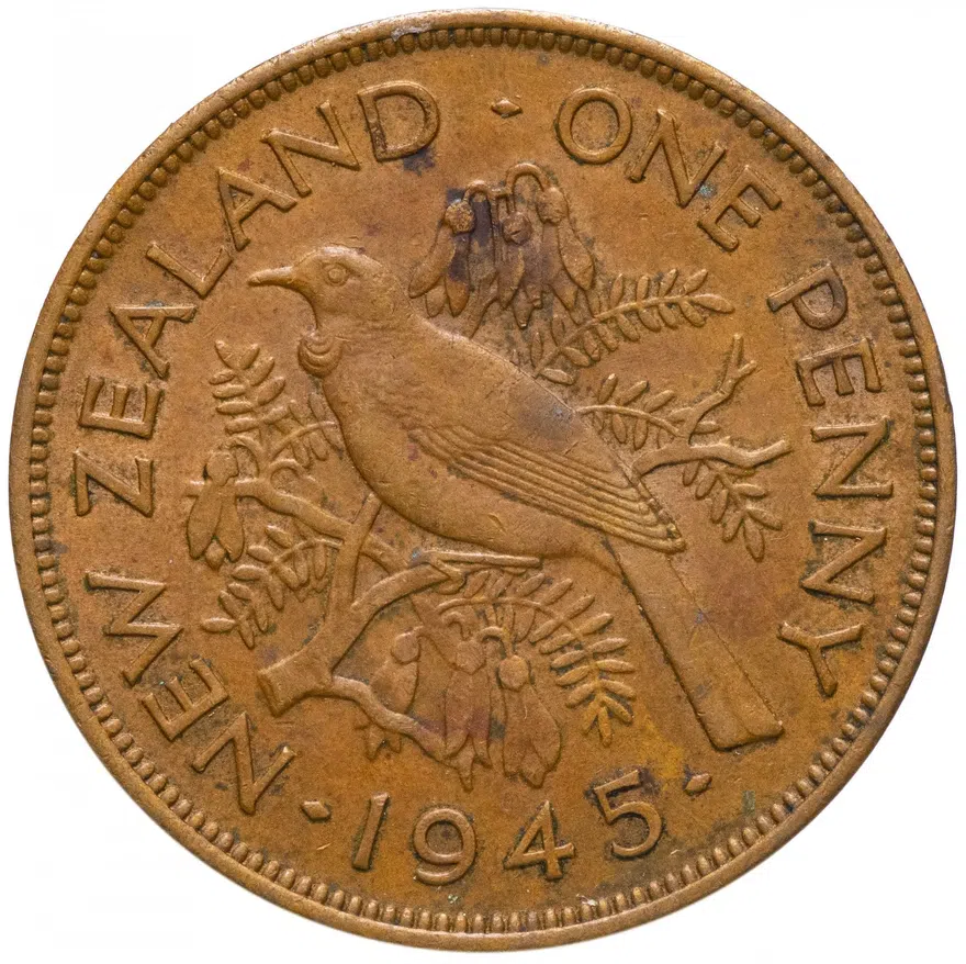 Новая Зеландия 1 пенни (penny) 1945, аверс