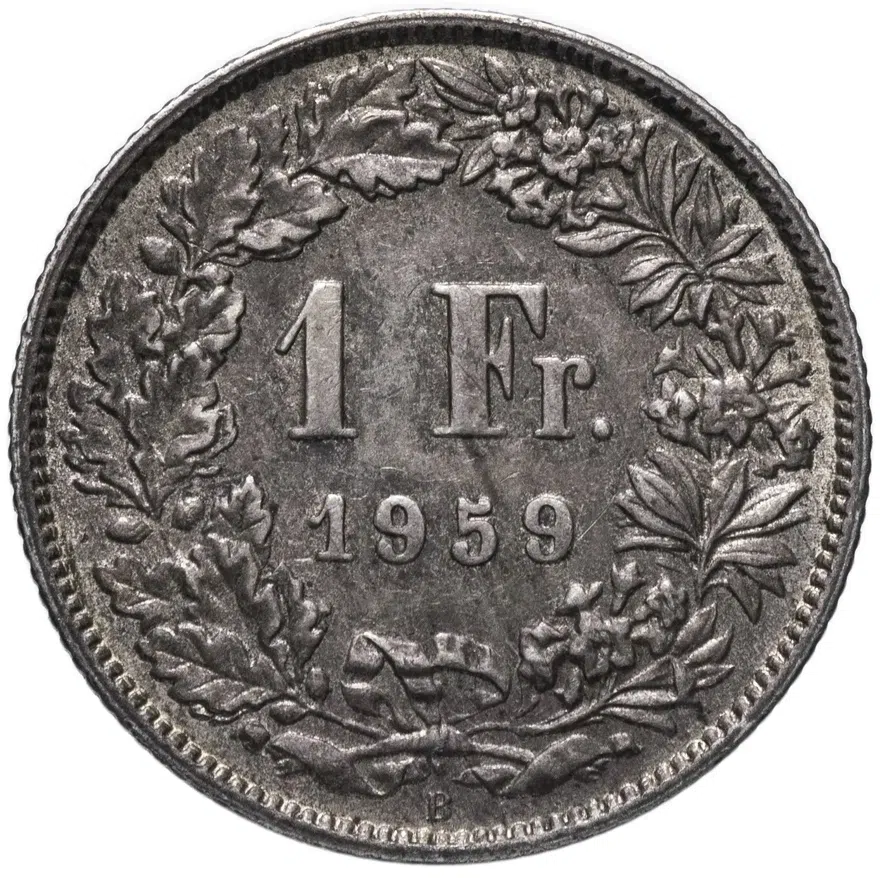 Швейцария 1 франк (franc) 1959, реверс