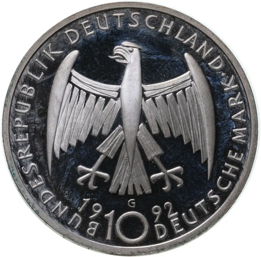 Германия 10 марок (deutsche mark) 1992  125 лет со дня рождения Кете Кольвиц, реверс