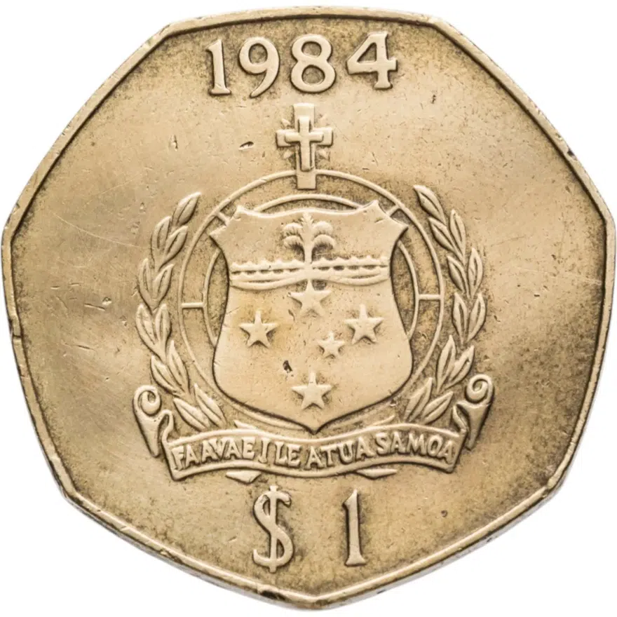Самоа 1 тала (tala) 1984  Алюминиевая-Бронза (жёлтый цвет), реверс