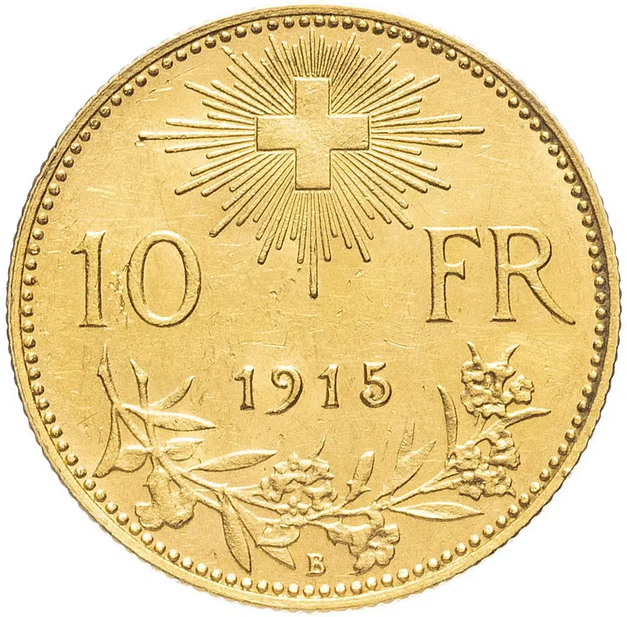 Швейцария 10 франков (francs) 1915, аверс