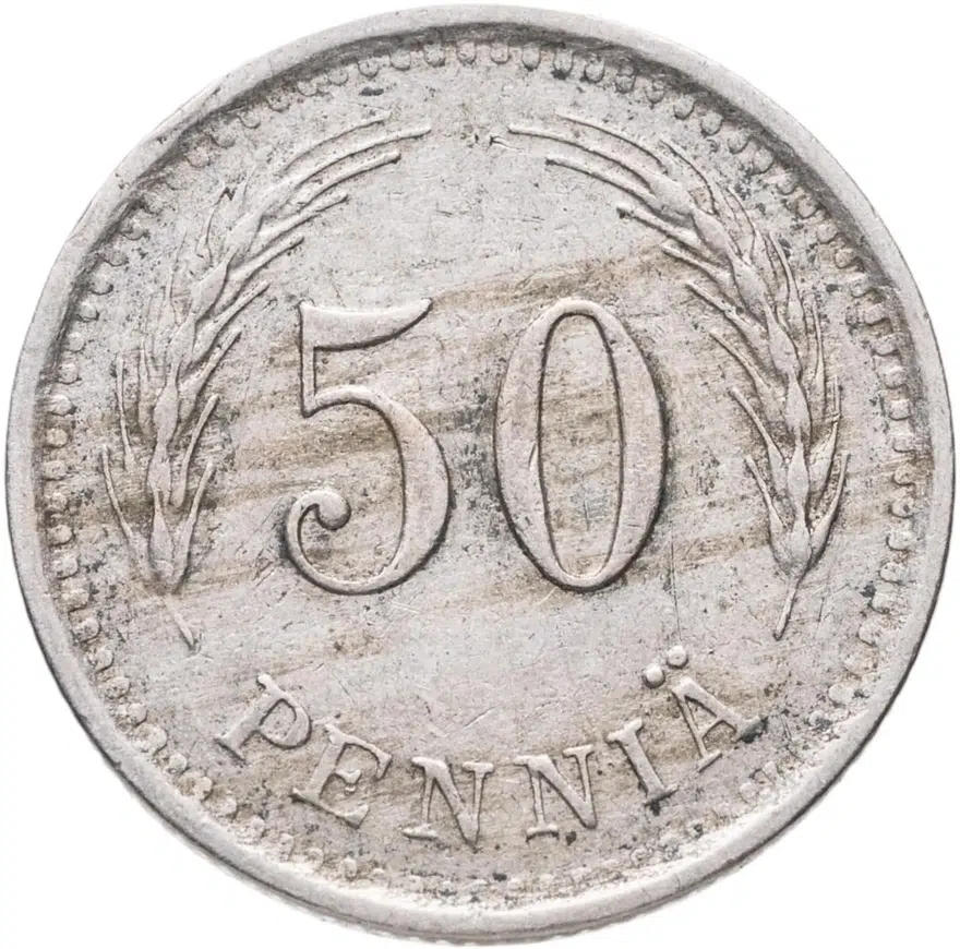 Финляндия 50 пенни (pennia) 1940  Медно-никелевый сплав /серый цвет/, аверс